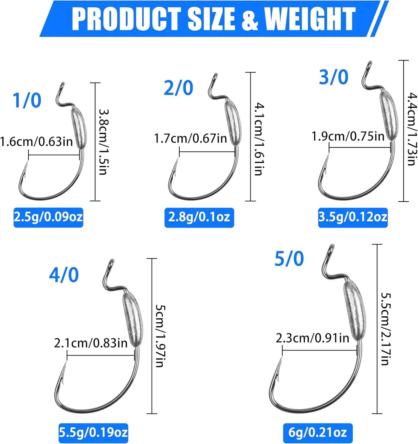 Weighted Swimbait Hooks 12pcs Weighted Fishing Hooks Wide Gap Weedless Worm Hook for Soft Plastics Lure Baits Carolina Texas Rig Bass Fishing Saltwater Freshwater