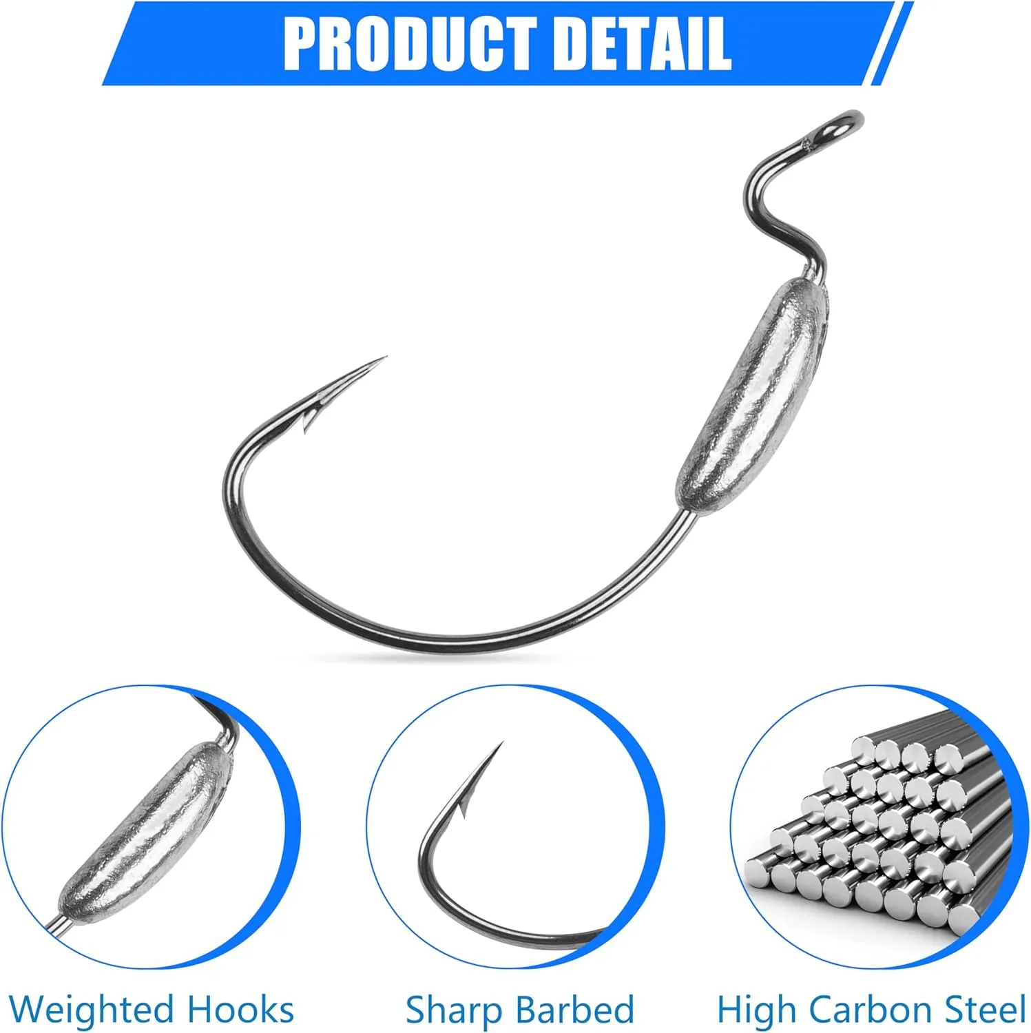Weighted Swimbait Hooks 12pcs Weighted Fishing Hooks Wide Gap Weedless Worm Hook for Soft Plastics Lure Baits Carolina Texas Rig Bass Fishing Saltwater Freshwater