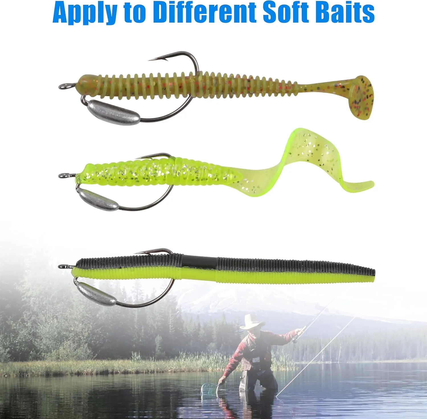 Weighted Swimbait Hooks 12pcs Weighted Fishing Hooks Wide Gap Weedless Worm Hook for Soft Plastics Lure Baits Carolina Texas Rig Bass Fishing Saltwater Freshwater