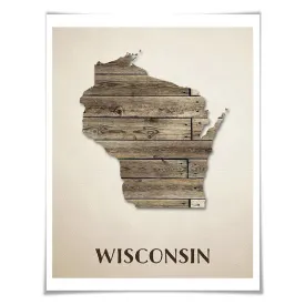 Wisconsin Map Art Print. 5 Sizes. Travel Poster. Custom State. USA Map. Rustic Art Home Decor.