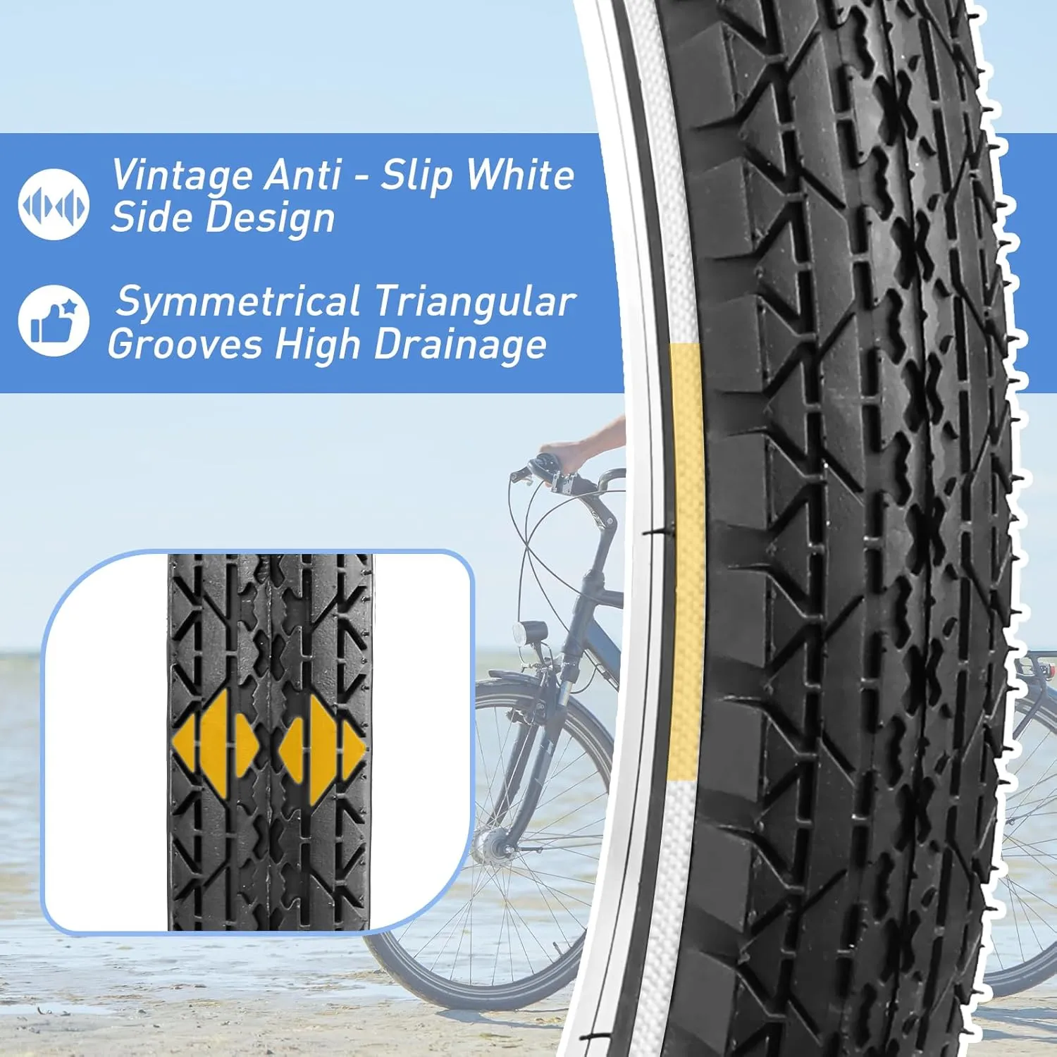 ZUKKA Cruiser Bike Tires 2 Pack Bike Tires 20/24/26 x 2.125 Inch Mountain Bike Tires with Inner Tubes White Wall Bike Tires