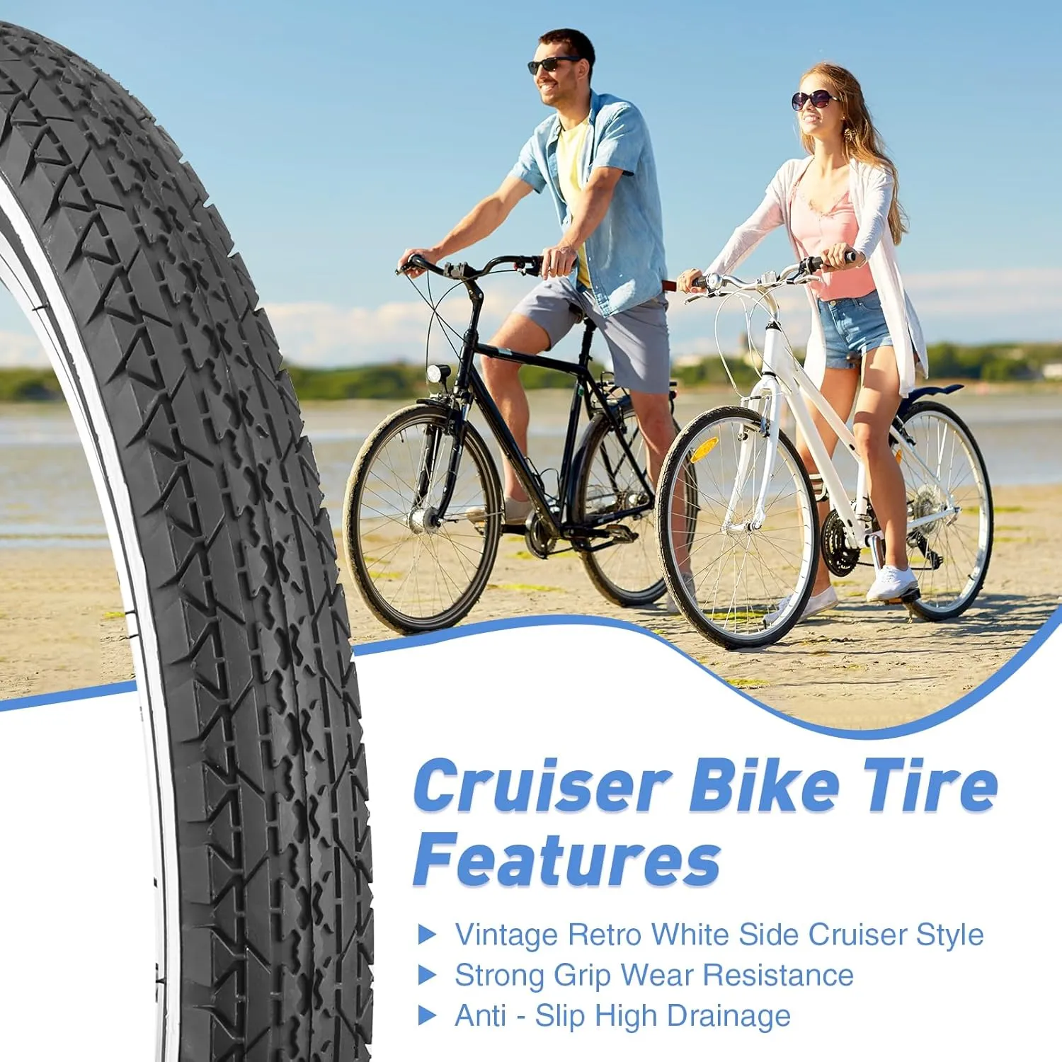 ZUKKA Cruiser Bike Tires 2 Pack Bike Tires 20/24/26 x 2.125 Inch Mountain Bike Tires with Inner Tubes White Wall Bike Tires