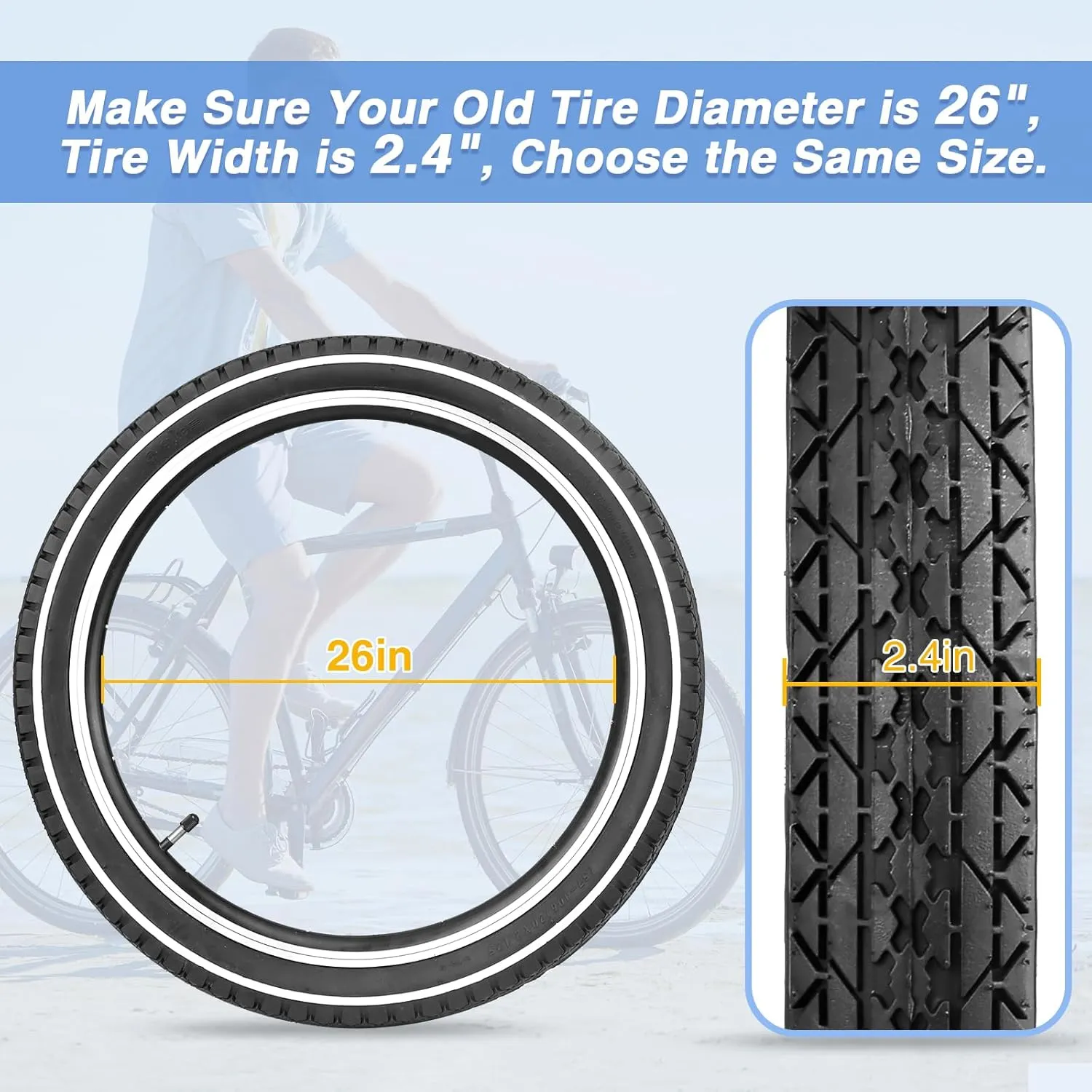 ZUKKA Cruiser Bike Tires 2 Pack Bike Tires 20/24/26 x 2.125 Inch Mountain Bike Tires with Inner Tubes White Wall Bike Tires