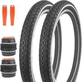 ZUKKA Cruiser Bike Tires 2 Pack Bike Tires 20/24/26 x 2.125 Inch Mountain Bike Tires with Inner Tubes White Wall Bike Tires