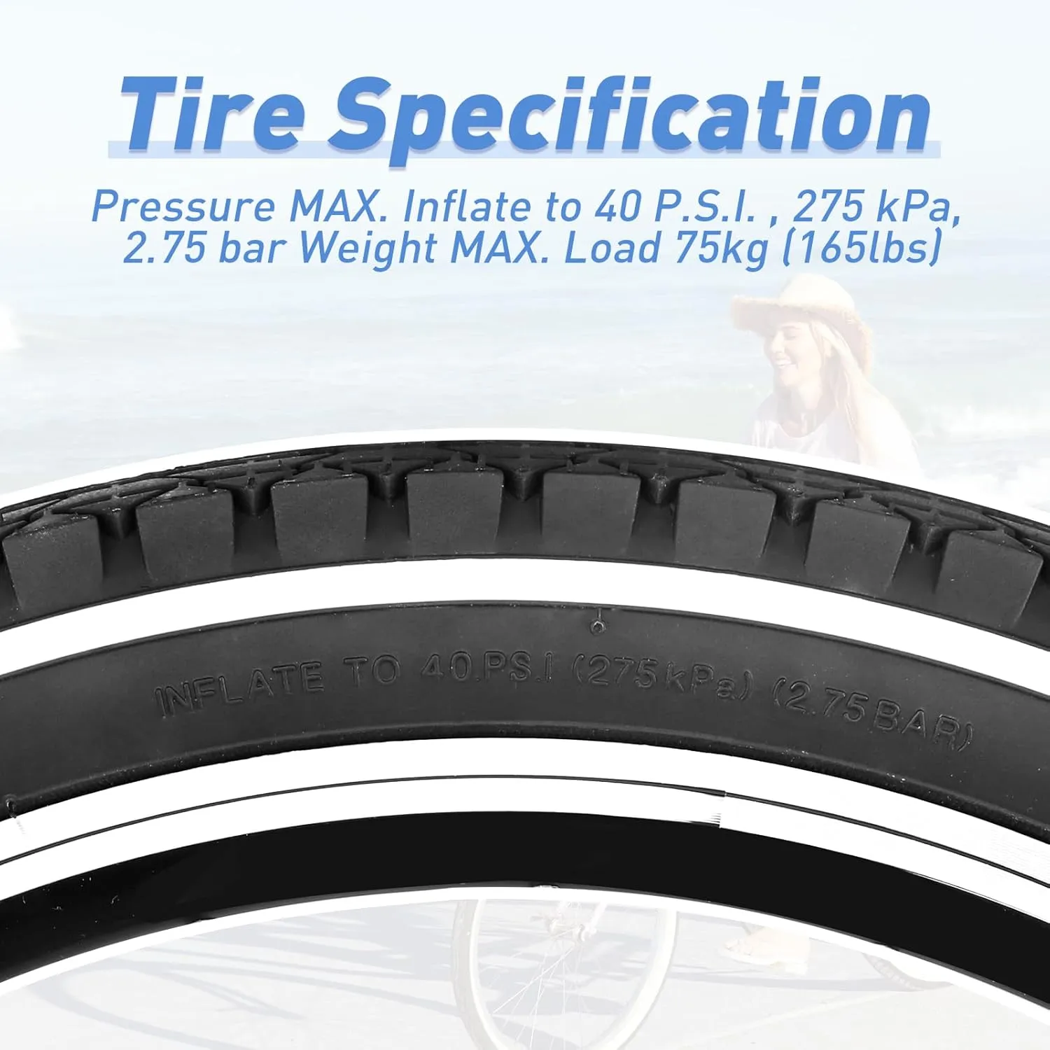 ZUKKA Cruiser Bike Tires 2 Pack Bike Tires 20/24/26 x 2.125 Inch Mountain Bike Tires with Inner Tubes White Wall Bike Tires