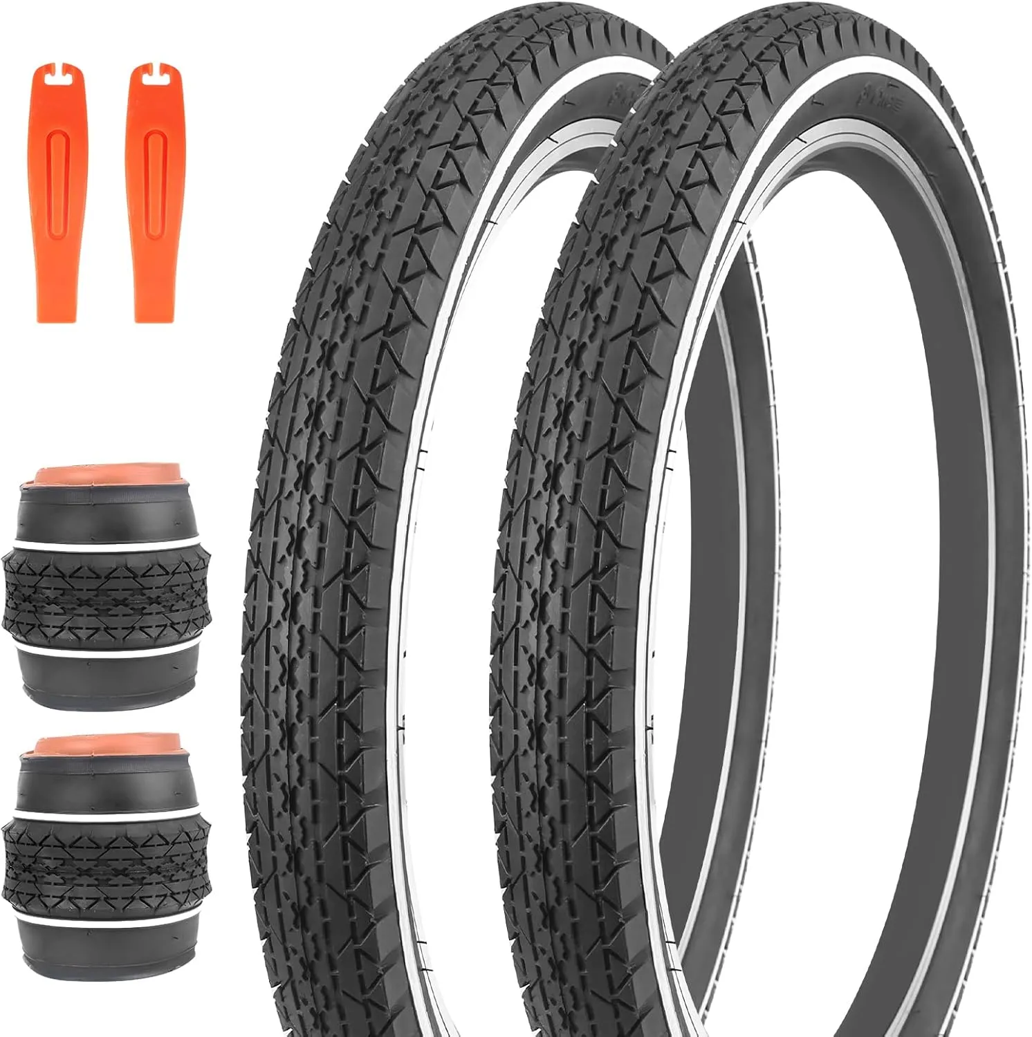 ZUKKA Cruiser Bike Tires 2 Pack Bike Tires 20/24/26 x 2.125 Inch Mountain Bike Tires with Inner Tubes White Wall Bike Tires